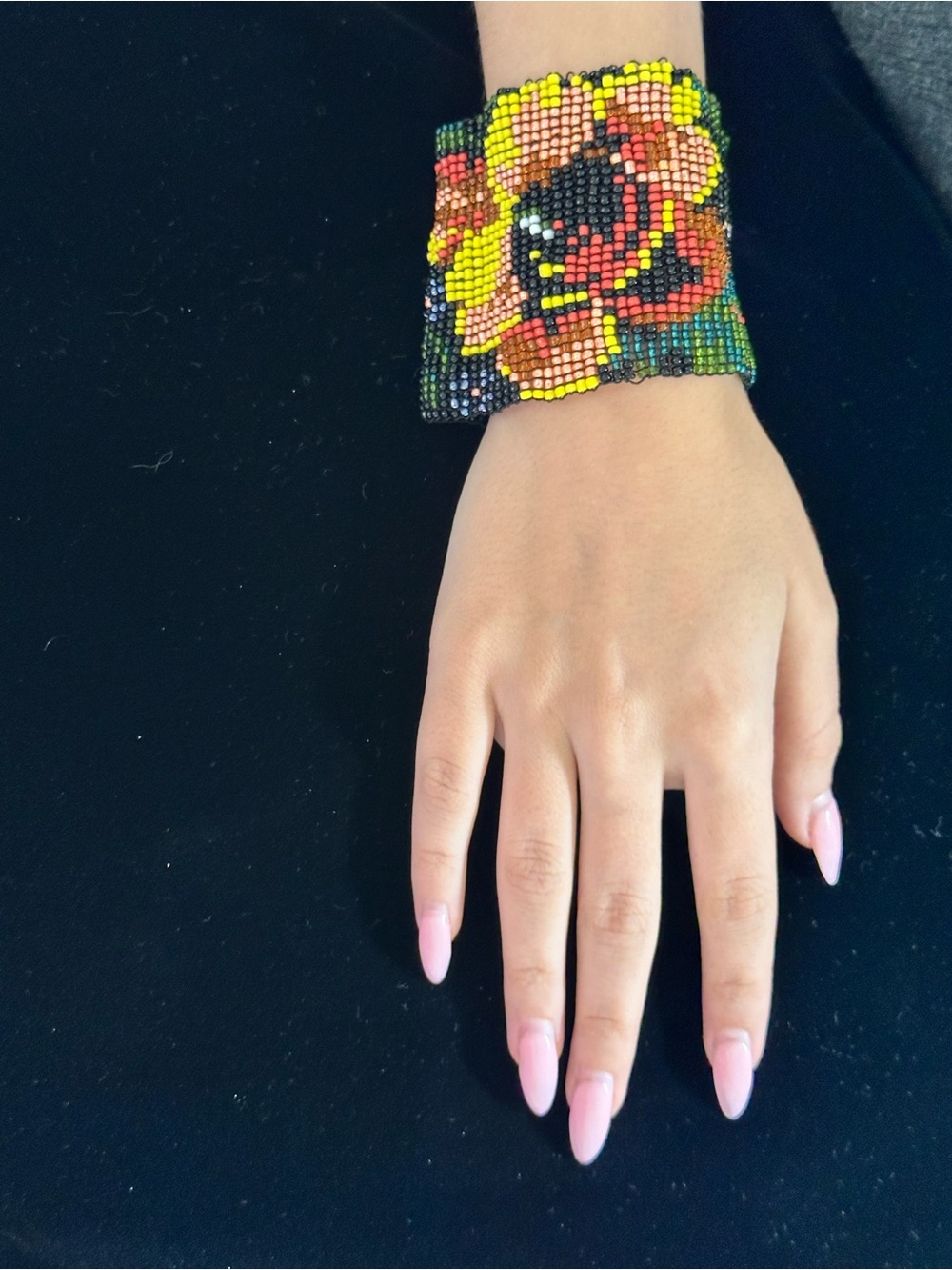 Hand-Beaded Floral Cuff Watch Bracelet - Multicolor - Picture 2 of 6
